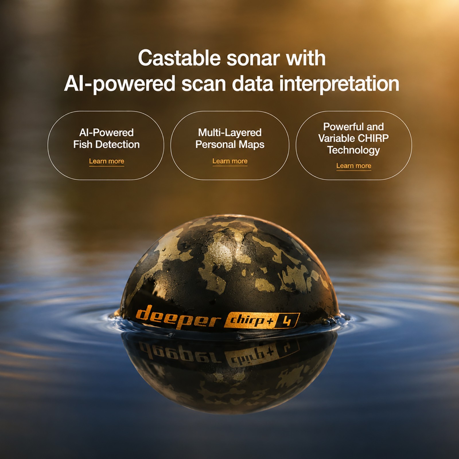 Deeper Chirp +4 Smart Sonar Fish Finder AI Mapping 1cm Target Depth Precision