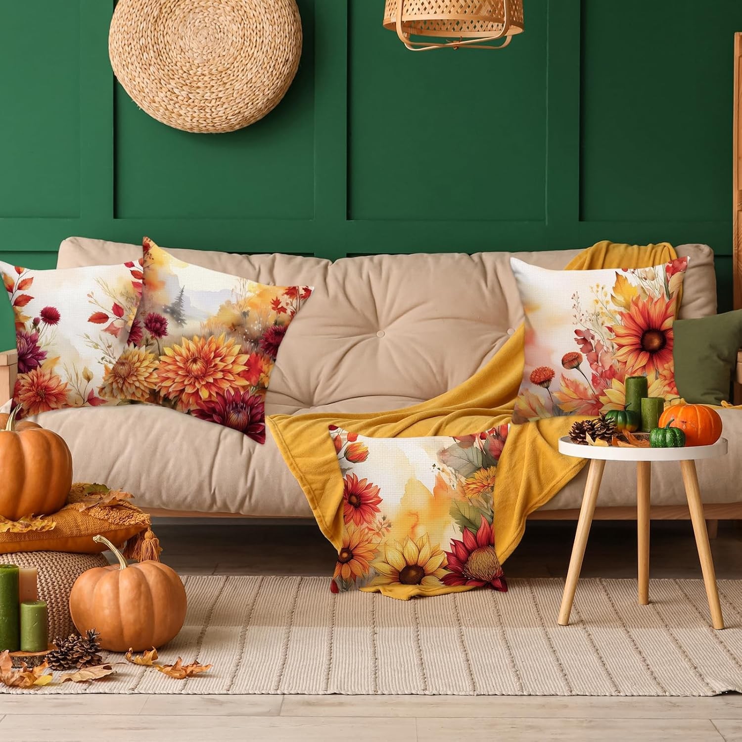Fall Pillow Covers Set of 4, 18x18 Inches