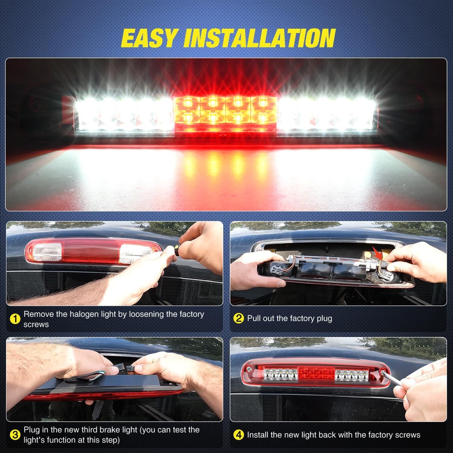 Third Brake Light Tail High Mount 3Rd Stop Cargo Reverse LED Lights Red Shell fo