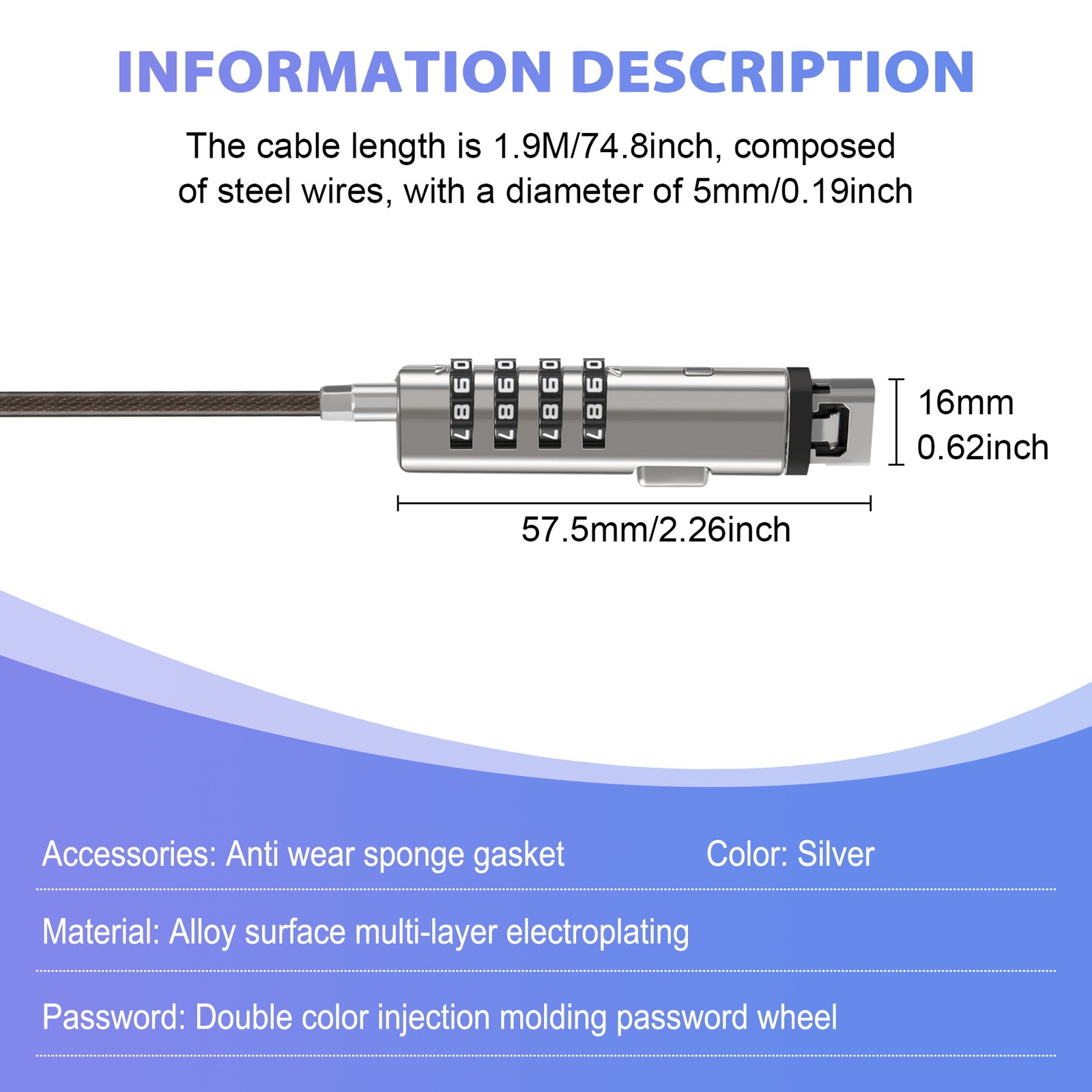 4 Digital Universal Lock USB Laptop Security Cable Lock for Computer L9Z57376