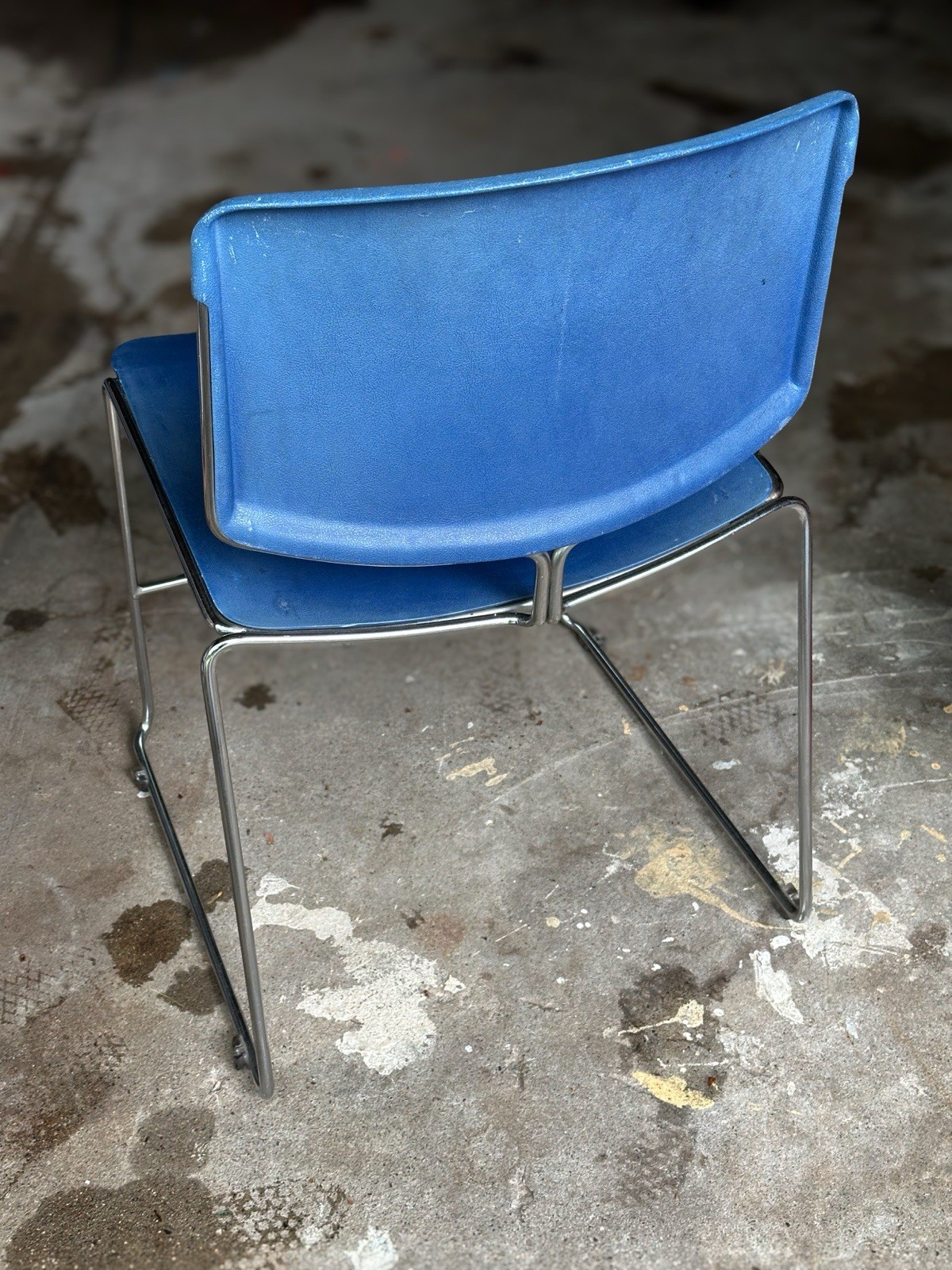 Vintage Steelcase Max-Stacker Chair MCM Atomic Blue & Chrome Stack Master 1977