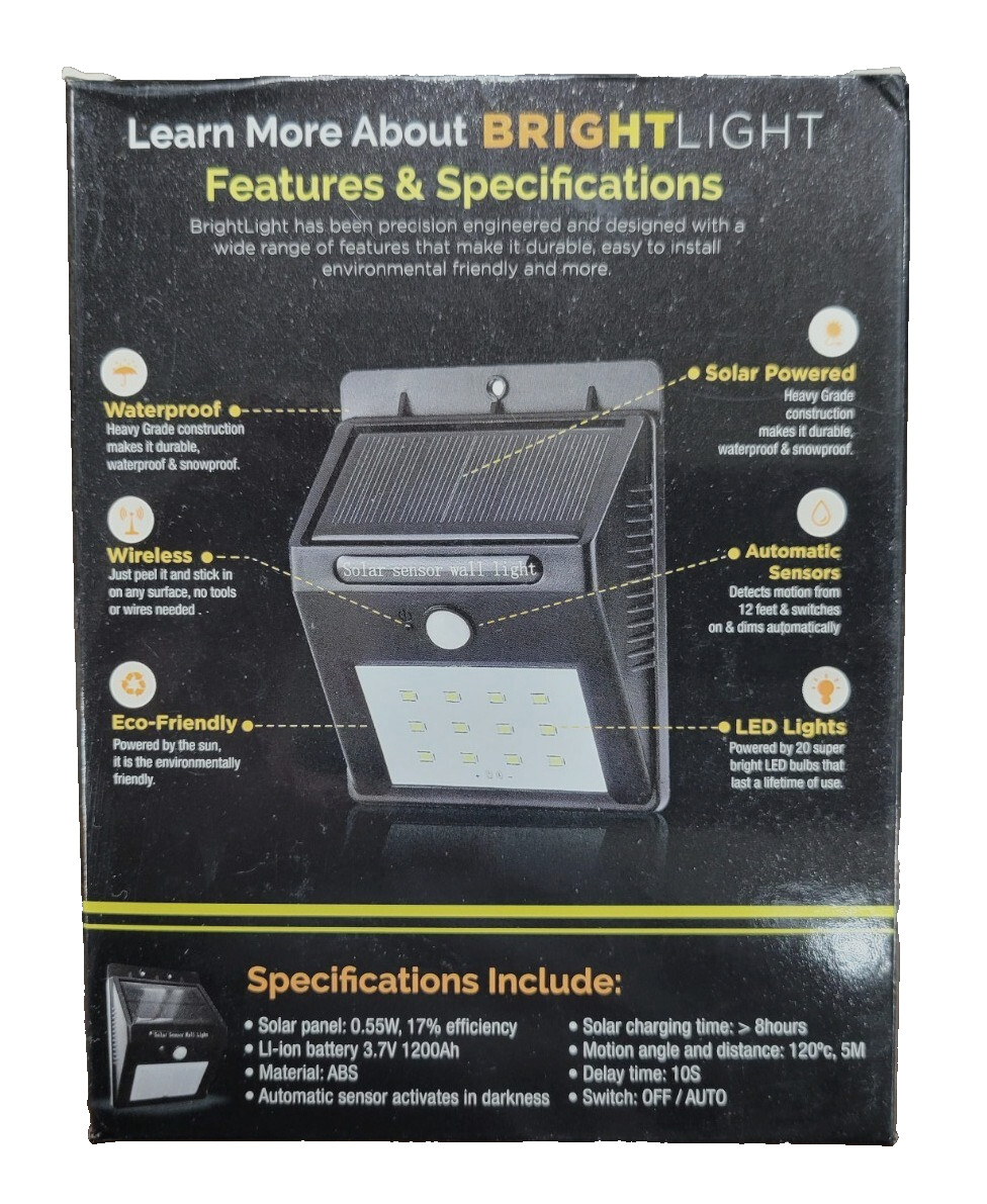 Bright Light 20 LED Solar Power Motion Activated Outdoor Door Wall Peel & Stick