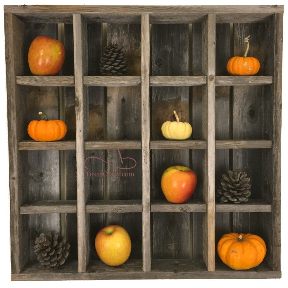 Kitchen Bath Cubby Storage Shelf Wall Mount Display 16 Cubbyhole Reclaimed Wood