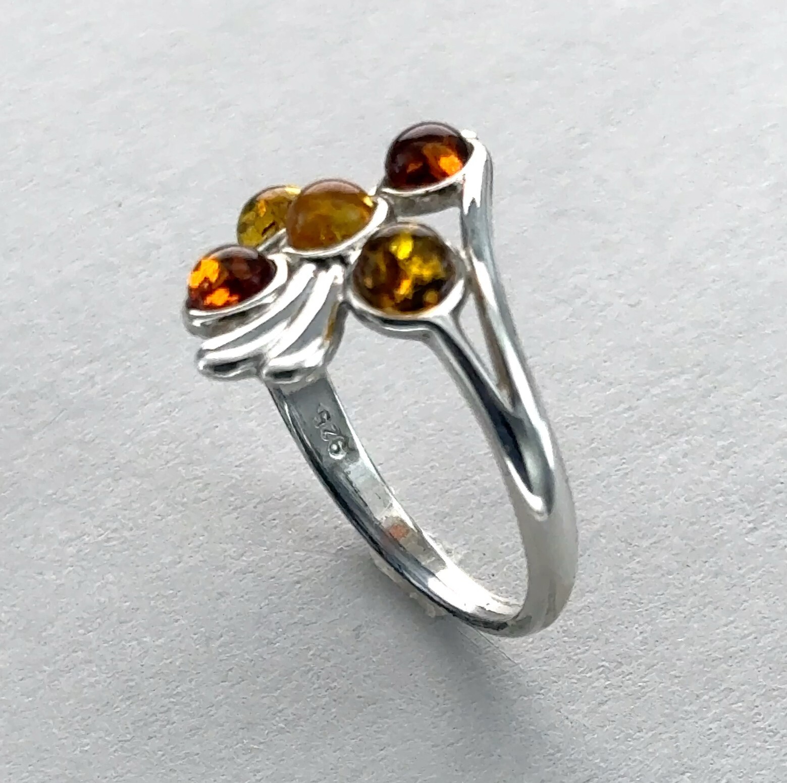Multi-Color BALTIC AMBER Ring - 925 STERLING SILVER Poland #3e
