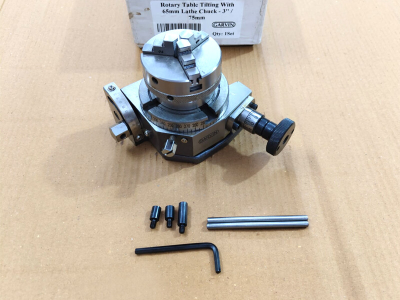 TILTING ROTARY TABLE 3"/80MM WITH 65MM MINI SCROLL LATHE CHUCK BACKPLATE 3JAW