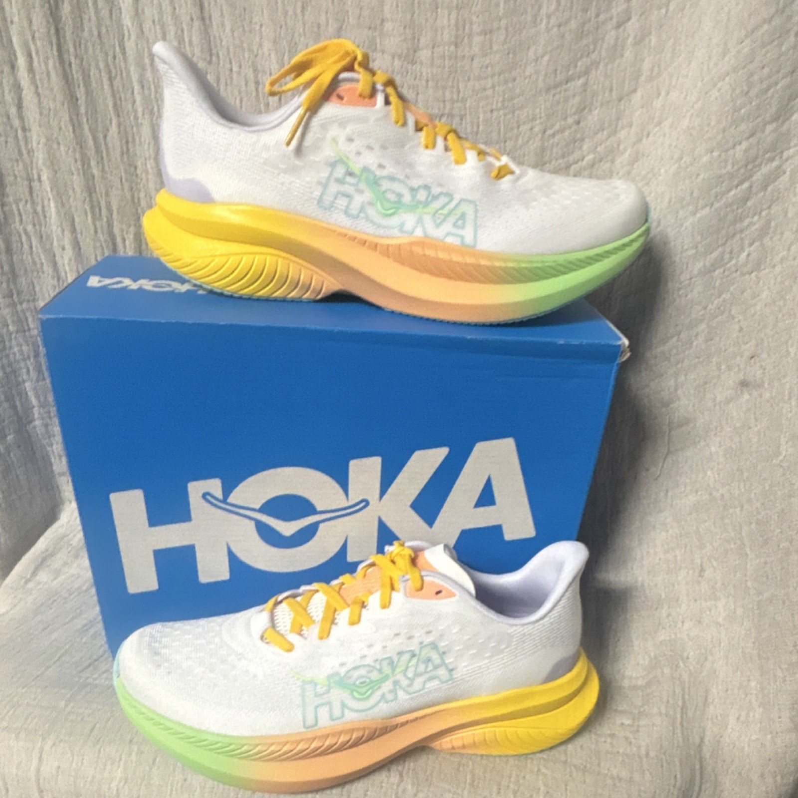 HOKA Mach 6 Men's Running Shoes White Yellow Green US 9D MPN 1147790