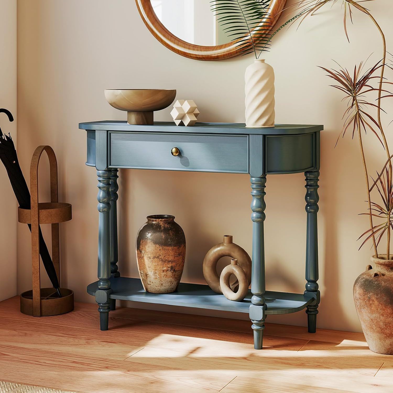 2-Tier Console Table, 36" Retro Entryway Table with Storage Drawer & Elegant Leg