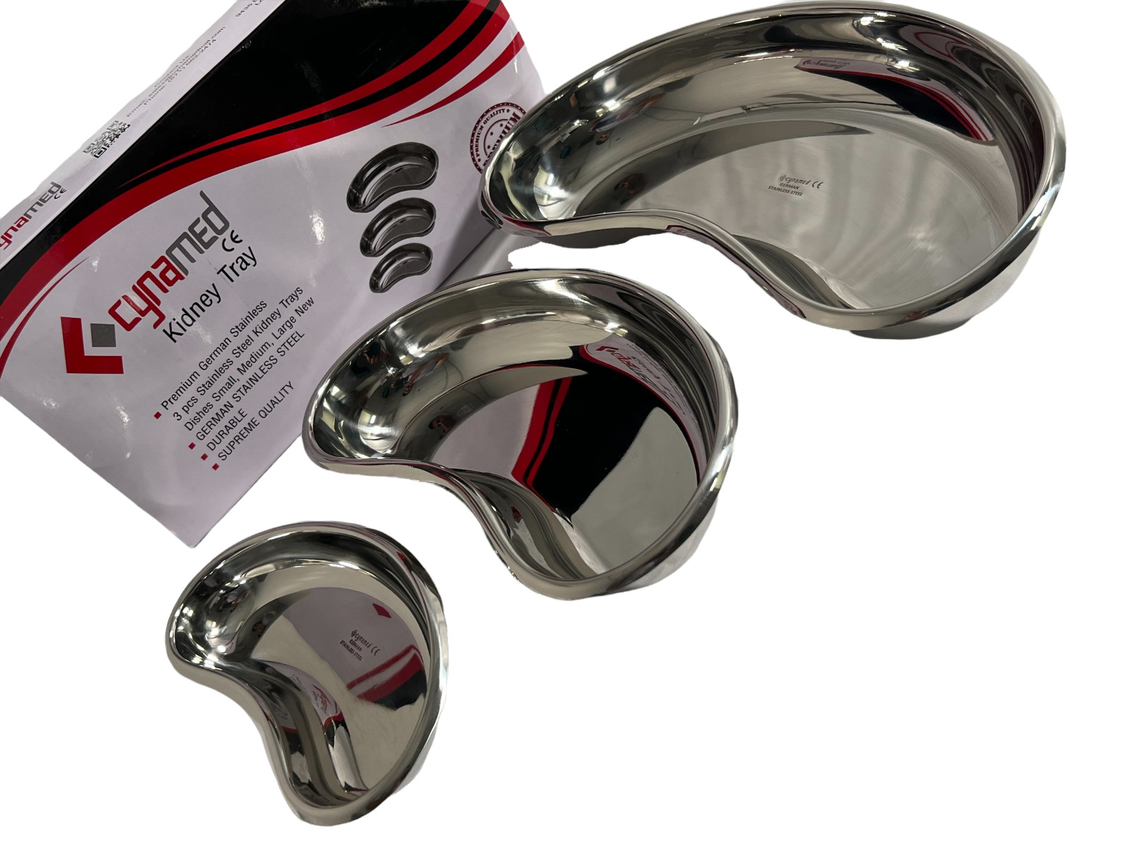 Premium 3 Ea Stainless Steel Kidney Tray Reusable Small Medium Large Bowl Basin