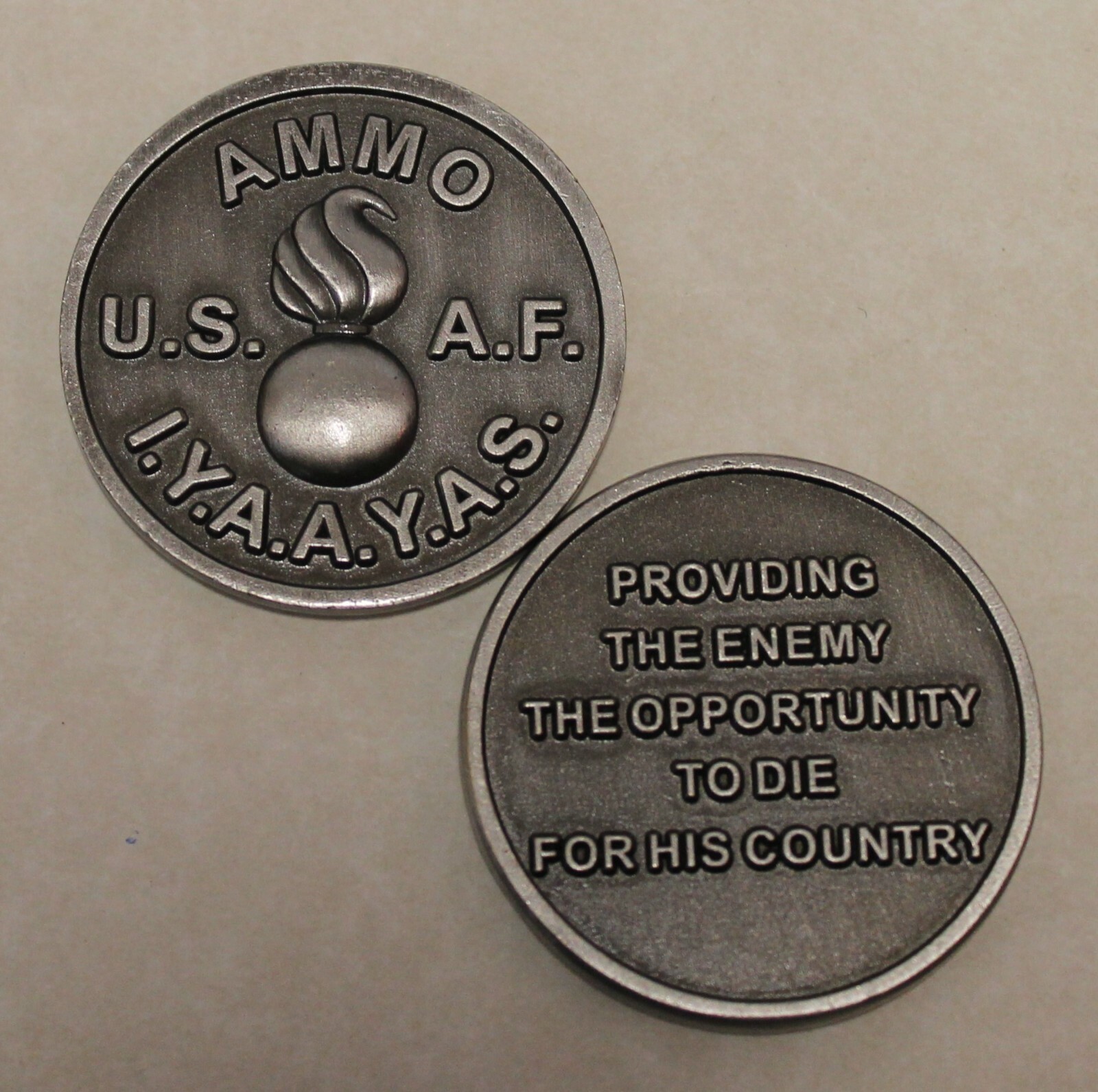 Ammo IYAAYAS Providing Enemy Old School Air Force Antique Silver Challenge Coin