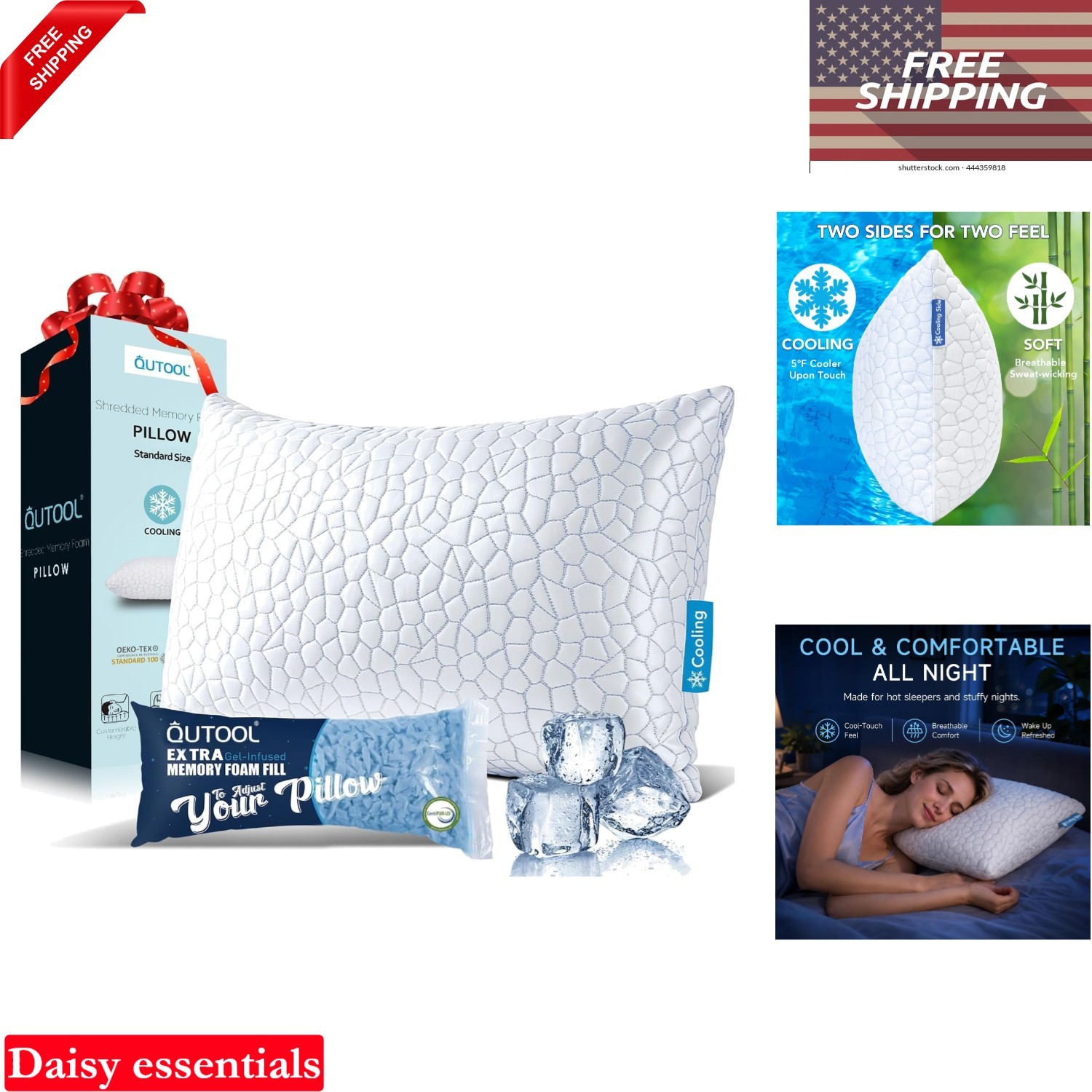 Cooling Pillow for Sleeping Adjustable Memory Foam Bed Pillow with Removable ...