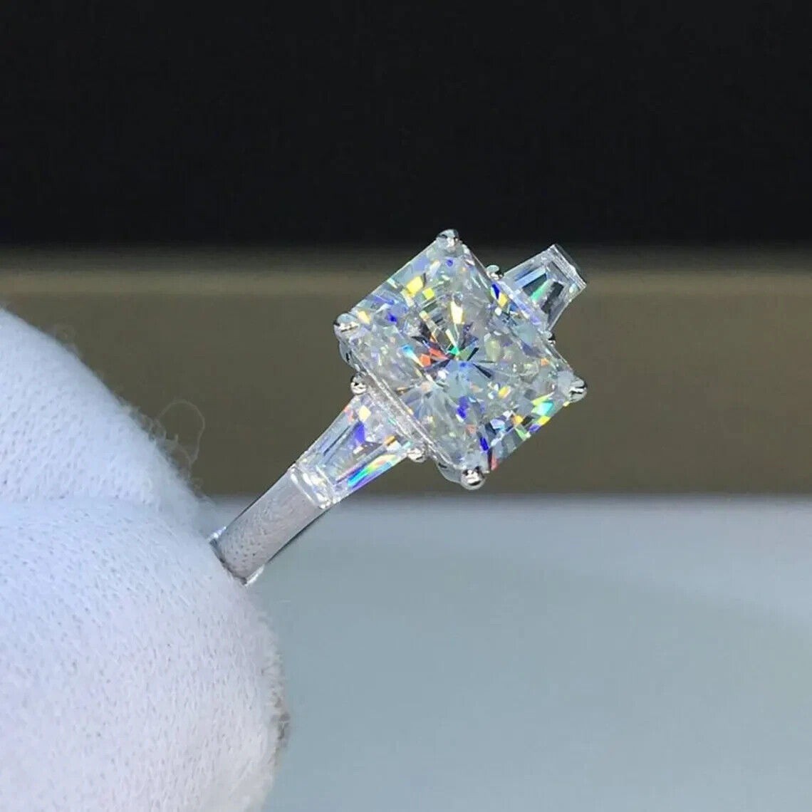 Lab-Created 3.10 Ct Radiant Cut White Diamond Wedding Ring 925 Sterling Silver