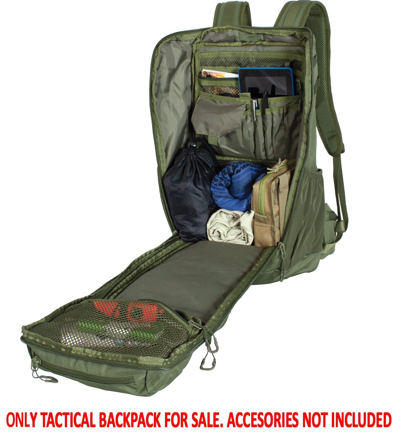FHIOR Tactical Backpack 30L Green w/Large Main Compartment Adjustable Straps