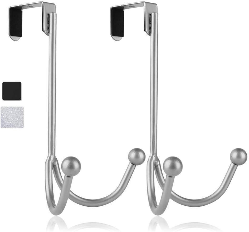 2Packs Over The Door Double Hanger Hooks, Metal Twin Hooks Organizer for Hanging