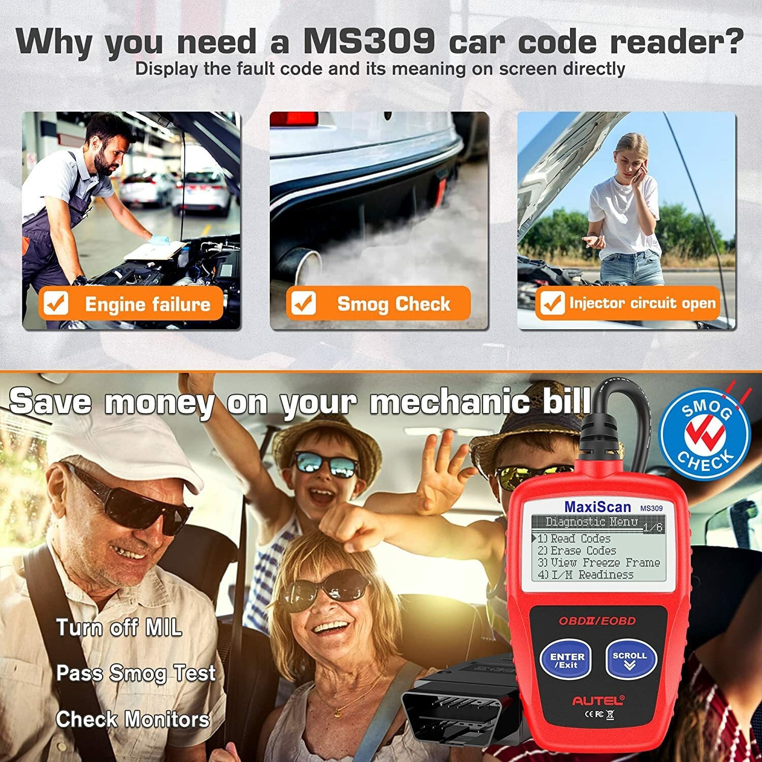 Autel MaxiScan MS309 OBD2 Scanner Enhanced Engine Fault Code Reader