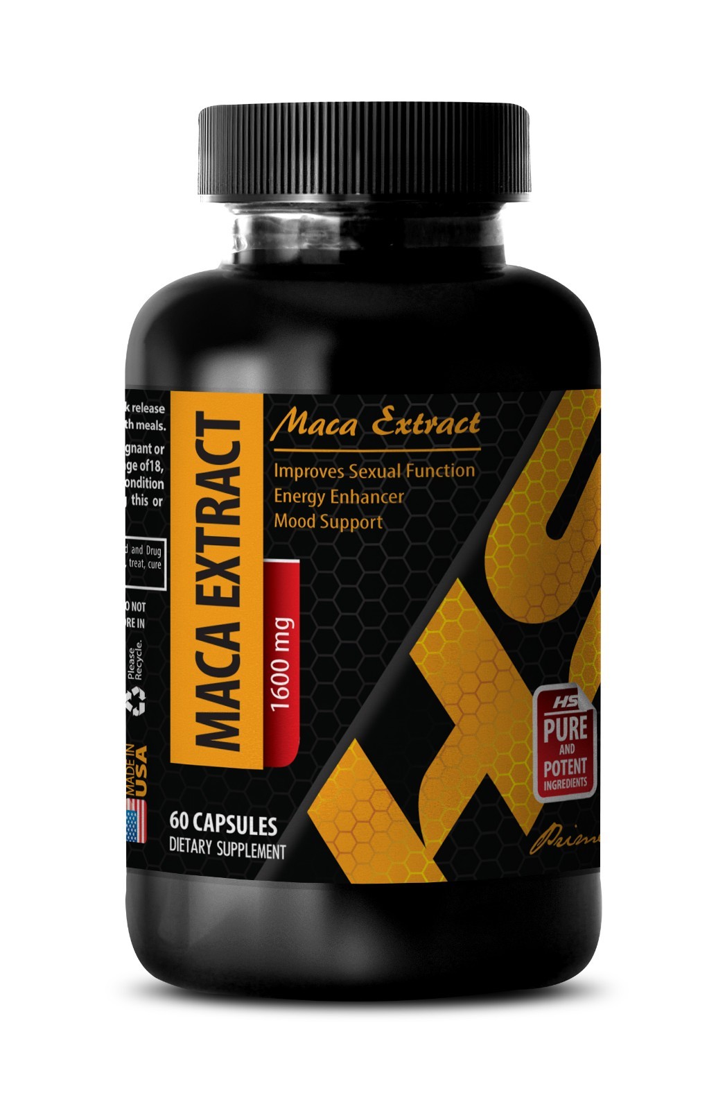 male potency - Pure MACA ROOT EXTRACT 1600mg - black maca root powder - 1 Bottle