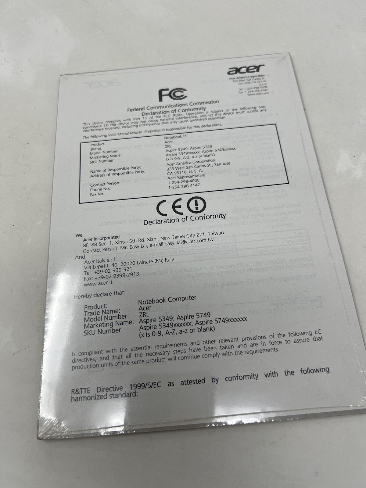 Aspire ZRL 5749 / 5749A / 5349 Notebook Computer Manual