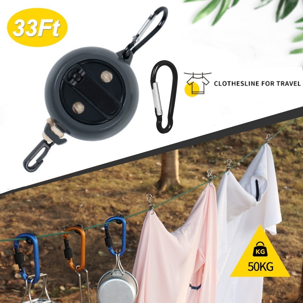 33Ft Retractable Clothes Reel Line Portable Hanging Dryer Adjustable Rope String