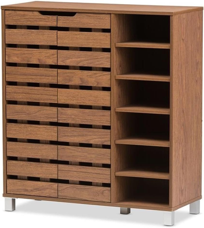 Eloise Modern & Contemporary Beech Wood 2 Door Shoe Cabinet with Open Shelves, W