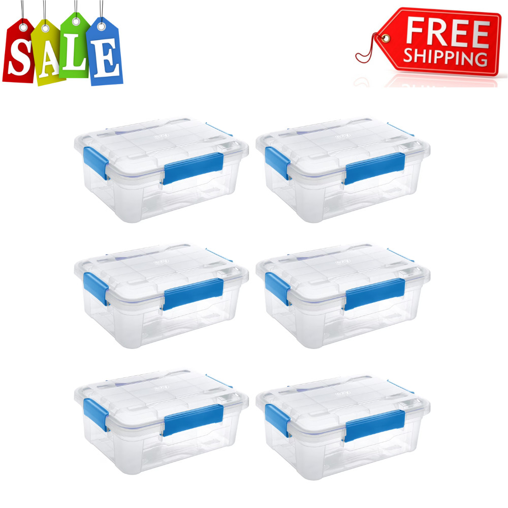 6 Pack Ezy Storage Waterproof Box, 3Gal 12Qt 11.4L, IP67 Sealed Tote Organizers