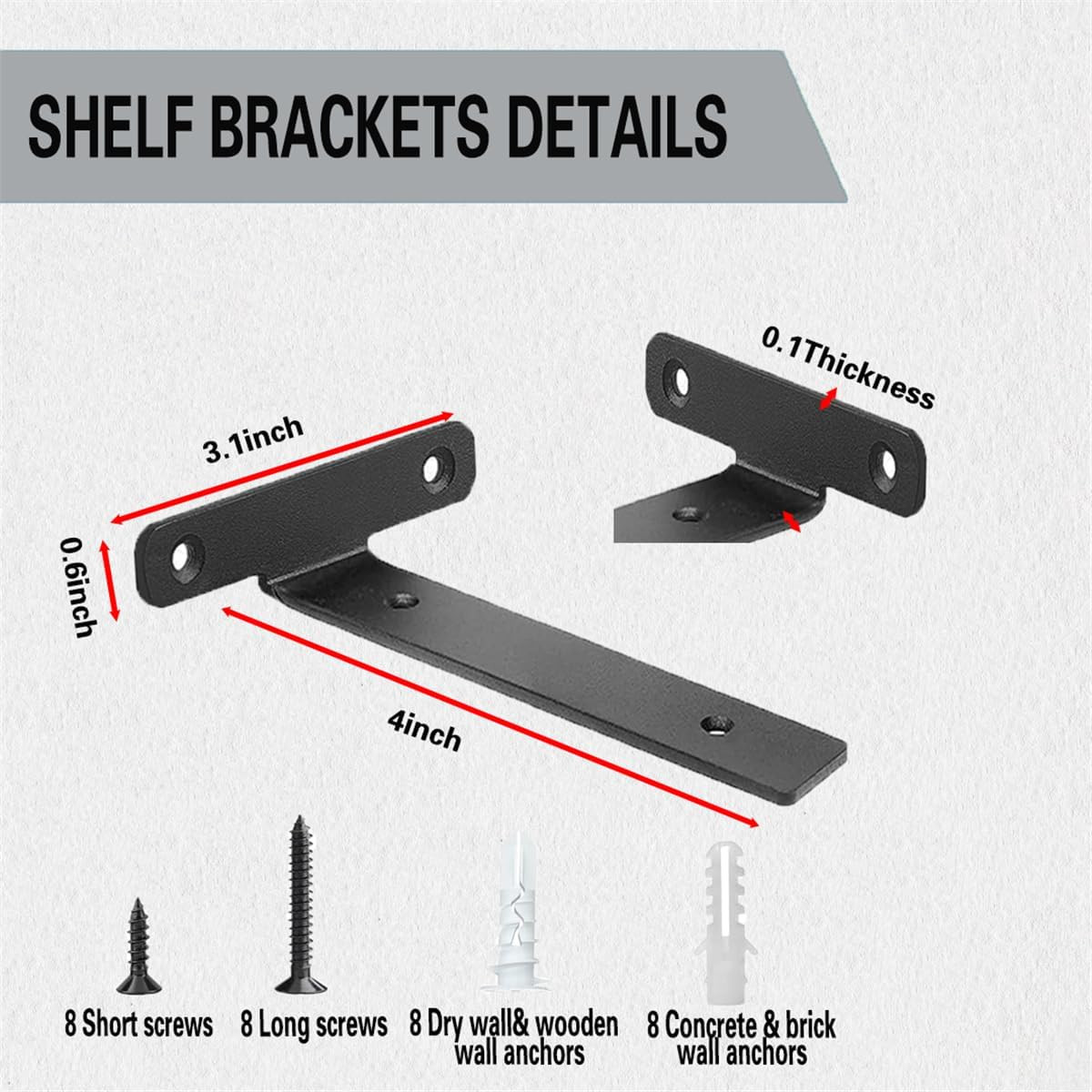 4 Pack Floating Shelf Brackets,4 Inch Heavy Duty Industrial Wall Shelf Bracke...