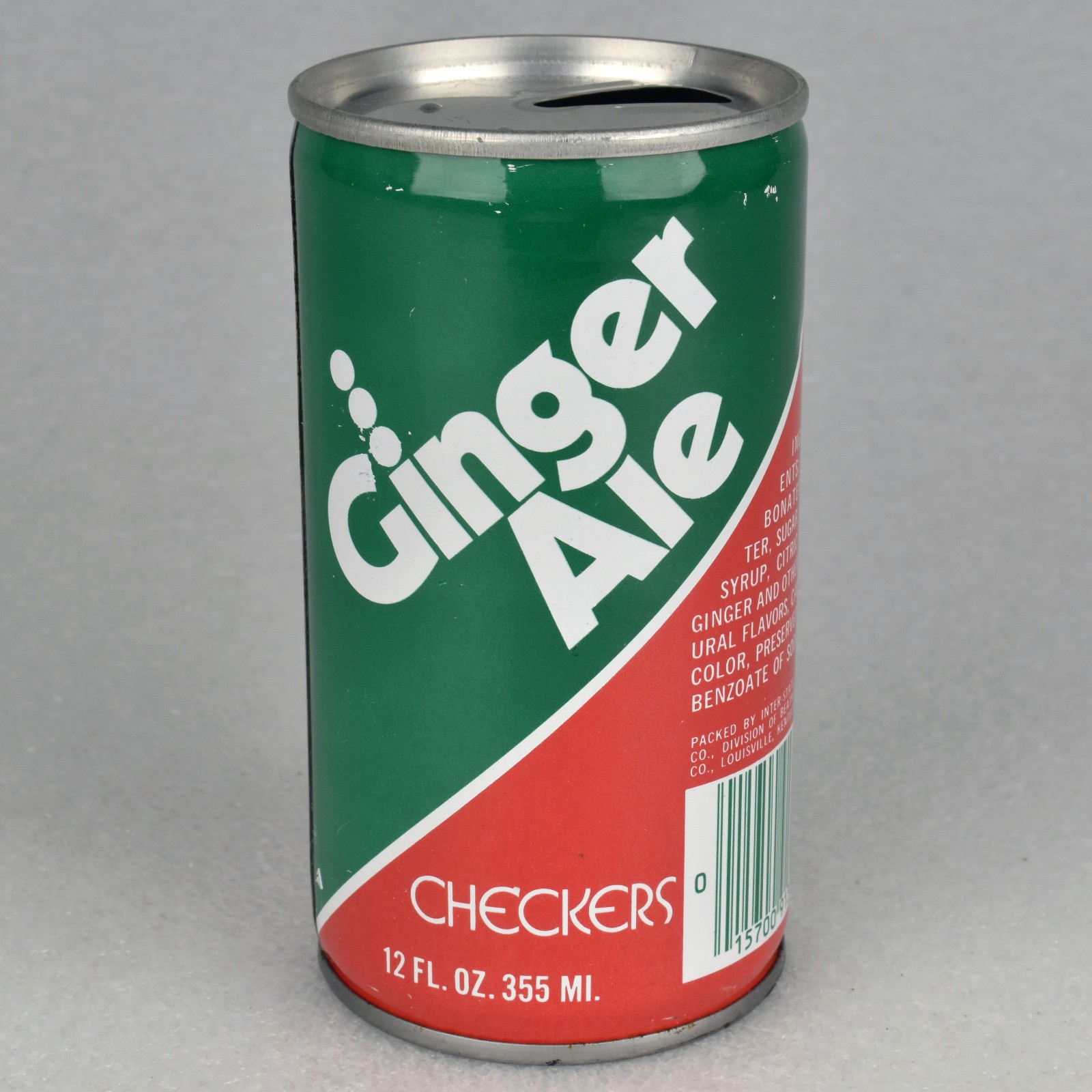 VTG 1970s Checkers Ginger Ale Soda Pop Can 12oz 355ml Steel Louisville Kentucky