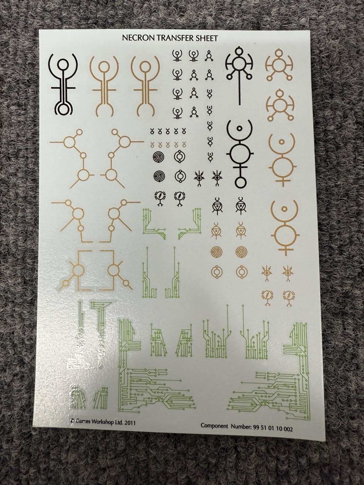 Warhammer 40K Necron Gold and Green Decal Transfer Sheet 2011 - FREE SHIPPING!