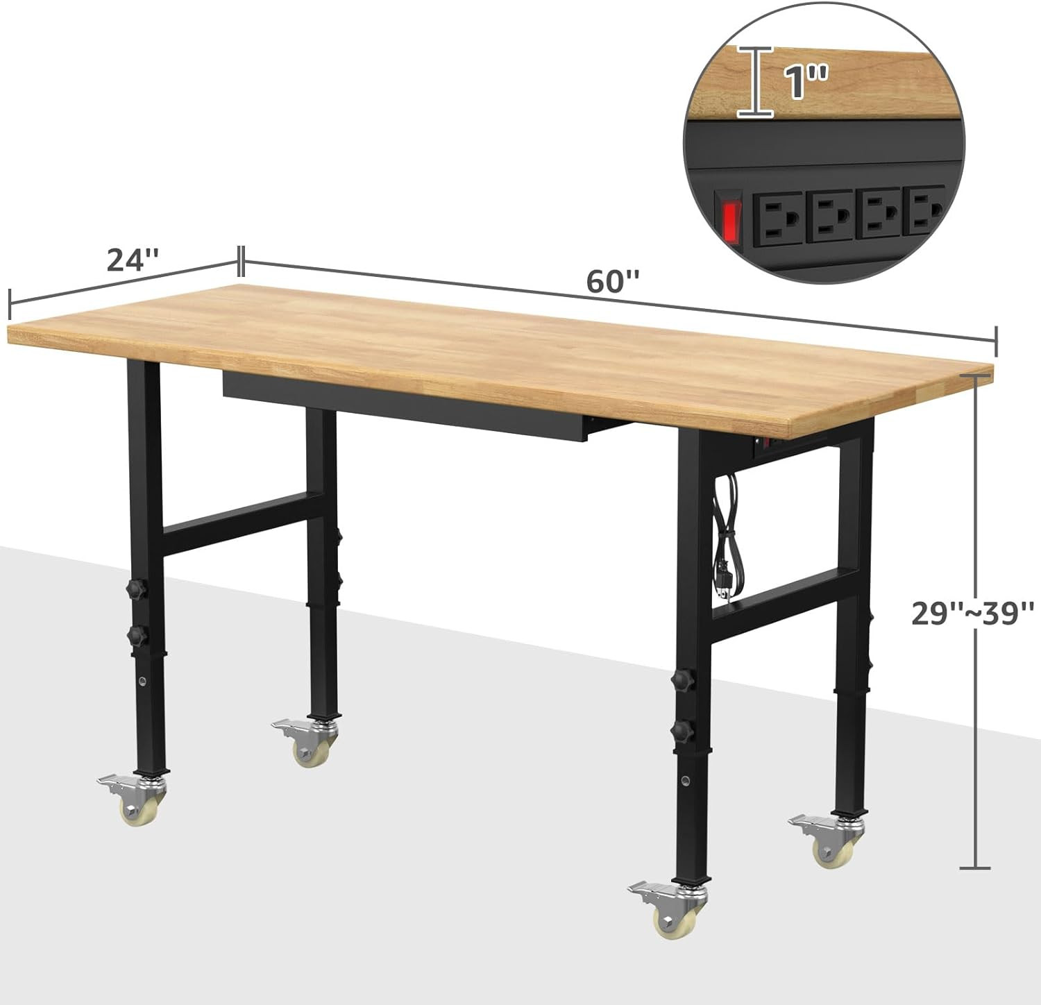 60" Adjustable Workbench,Heavy-Duty Work Table,3000 LBS Load Capacity Hardwood W