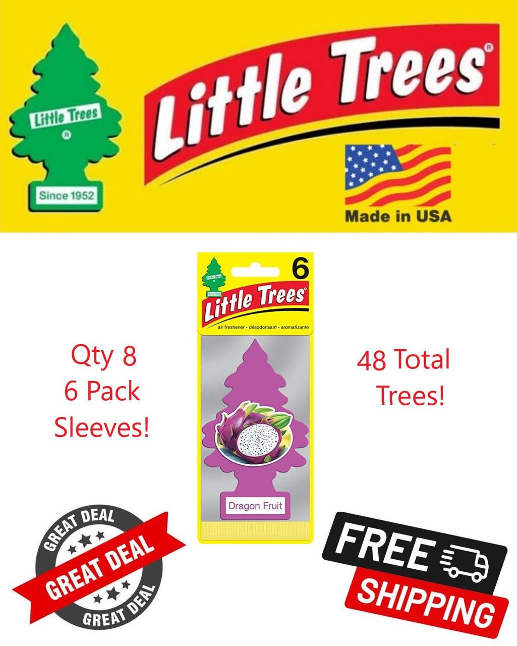 Little Trees Dragon Fruit Hanging Air Freshener for Car & Home 48 Pack!