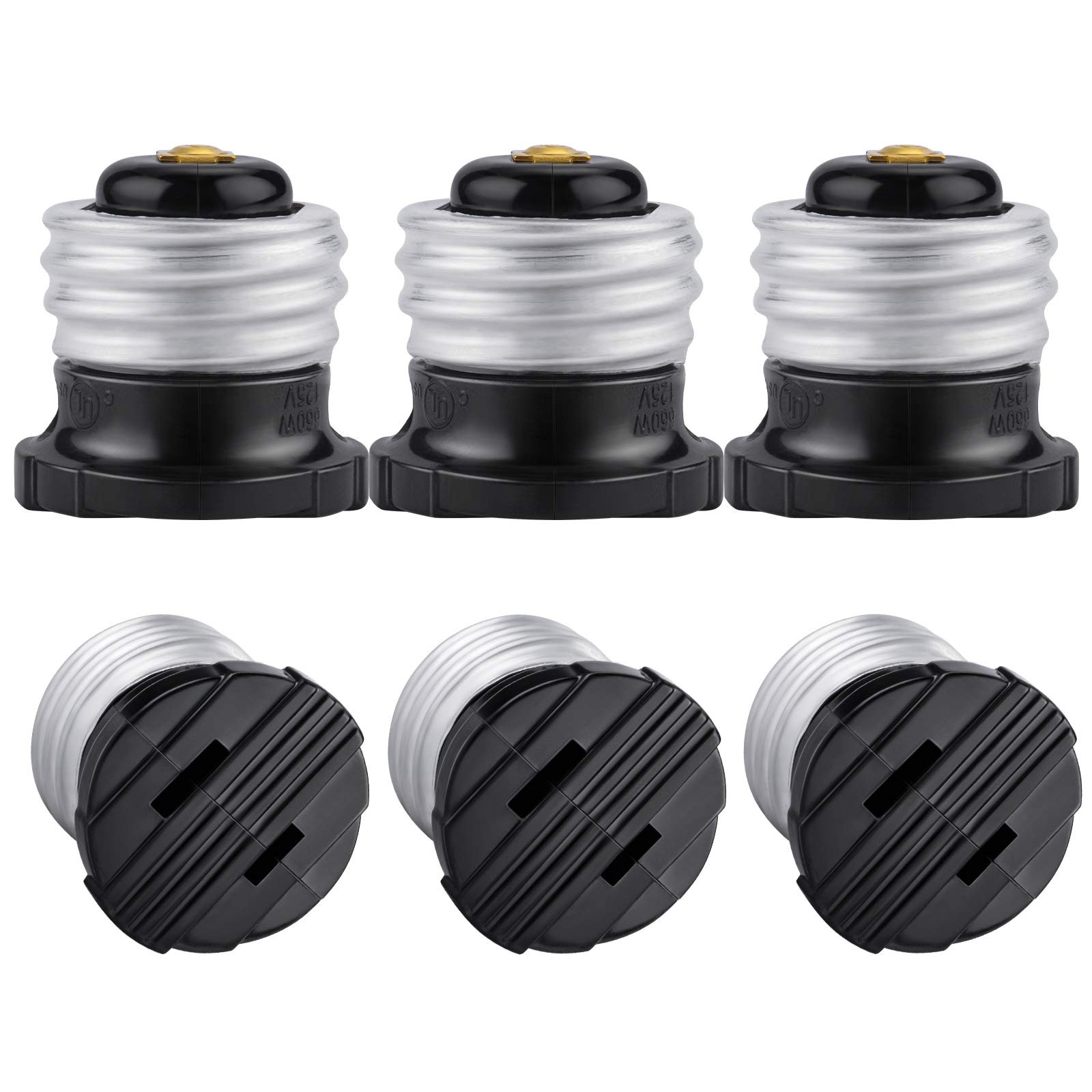 DiCUNO UL Listed E26 to Polarized Outlet Socket Adapter, Standard Black