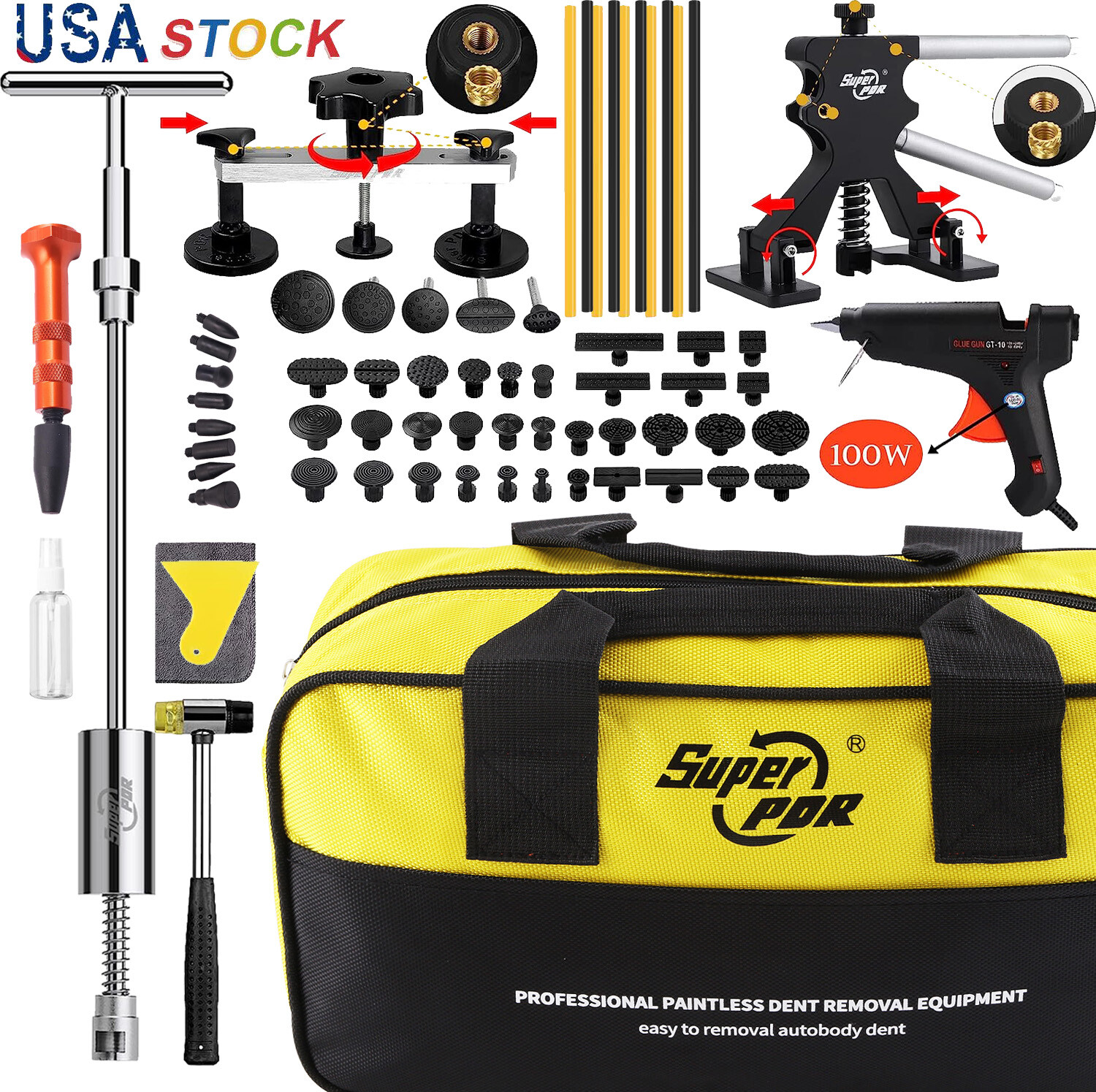 PDR Car Body Glue Puller Tabs Pulling Paintless Dent Repair Removal Tool Kit US