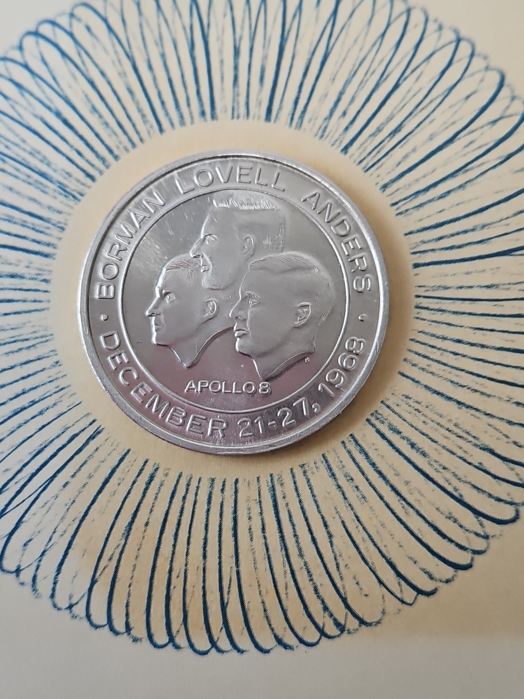 Apollo Lunar Mission Medallion 1968 Borman Lovell Anders in folder