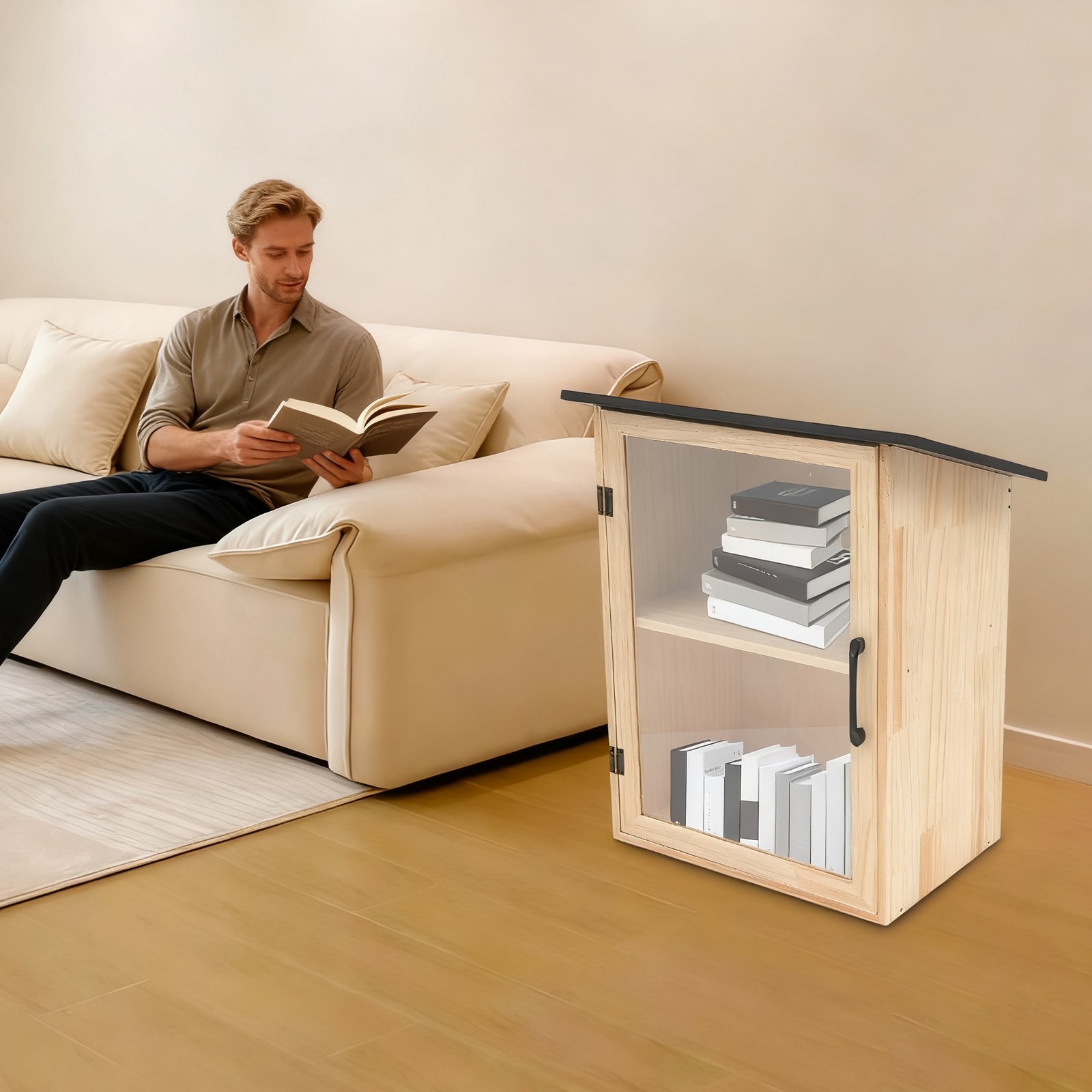2-Tier Books Storage Box Newspapers Organizer Cabinet for Sharing