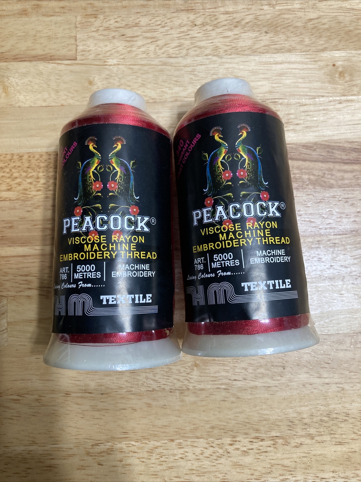 New 2 CONES 5000 Meter Peacock Viscose Rayon Machine Embroidery Thread Ruby Red