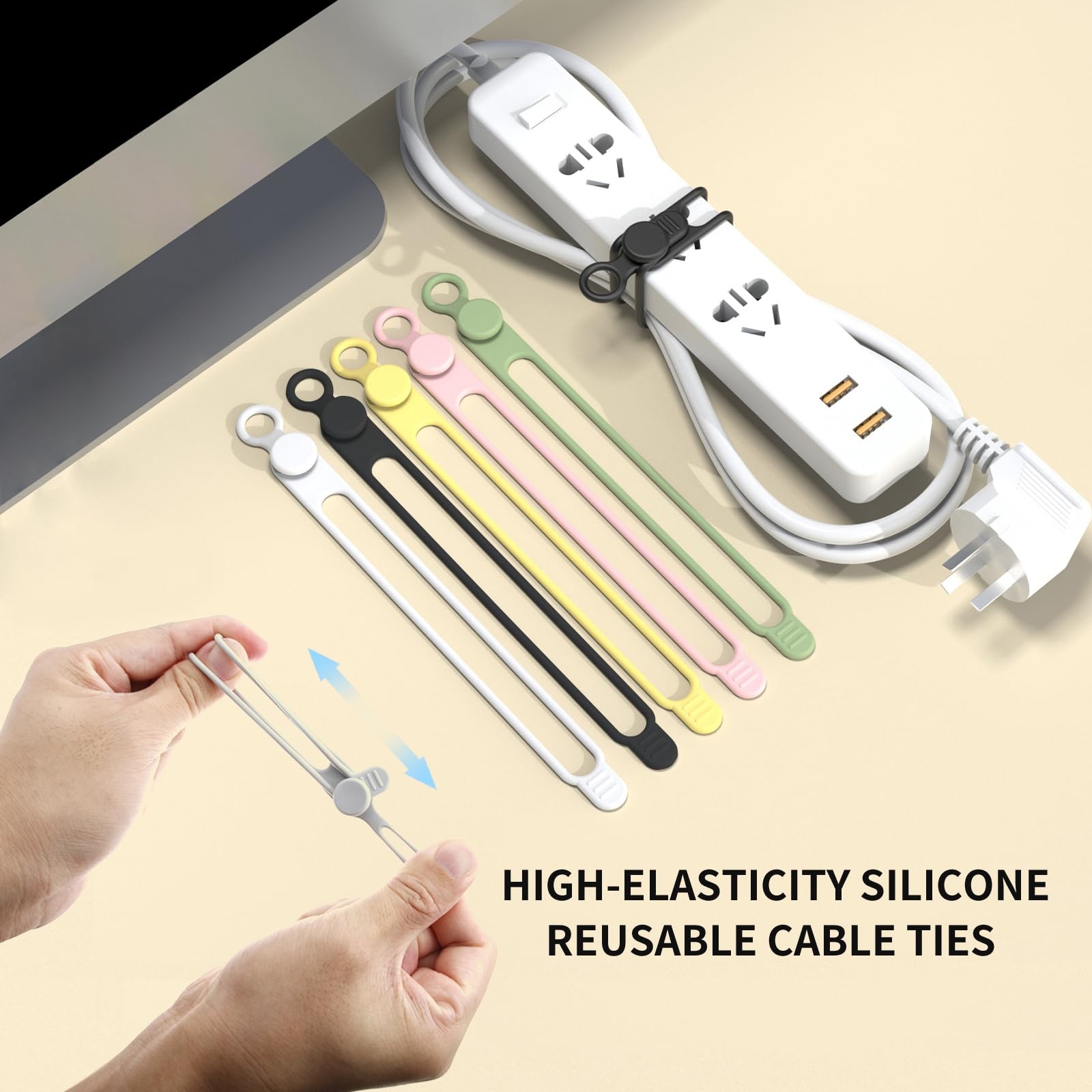 UMUST Silicone Cable Straps 10-Pack Extra-Long Reusable Cable Organizers