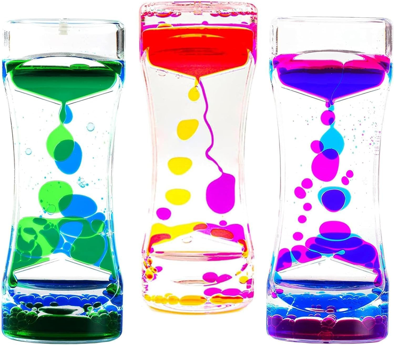 3 Pack Calming Liquid Motion Bubbler, Hourglass Type Sensory Toys for Children &