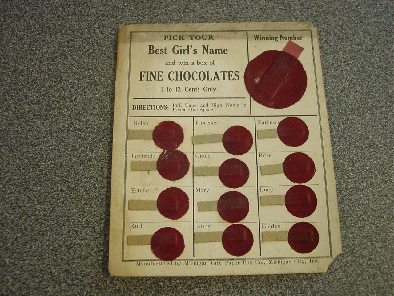 Pick your Best Girls Name Win Chocolate Antique Punch Pull Gamble Game Tape