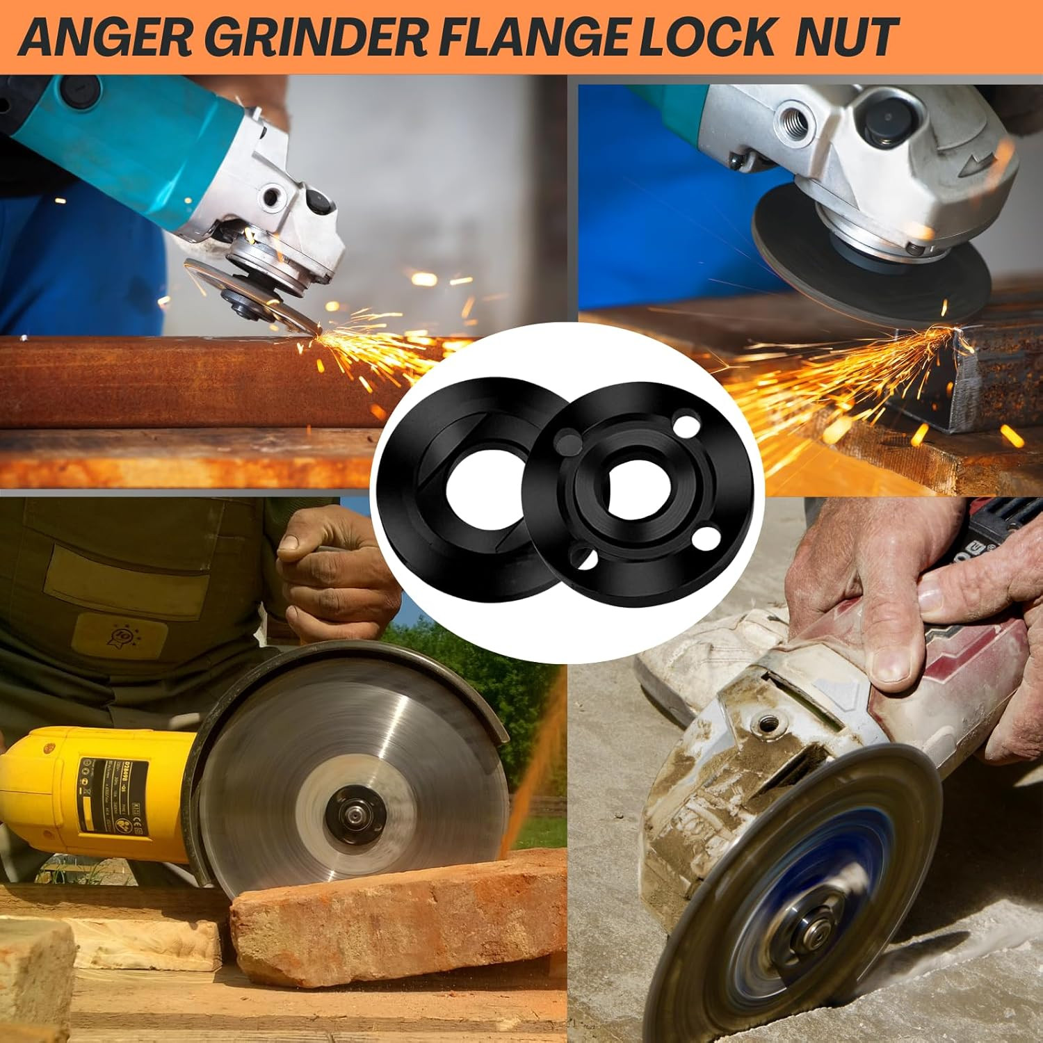 Angle Grinder Wrench, Adjustable & Angle Grinder Nut Kit (5PCS) – 5/8-11 Lock Nu