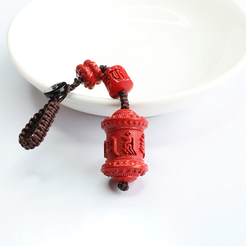 Ethnic Style Red Sand Prayer Wheel Keychain Cinnabar Mantra Mobile Pendant