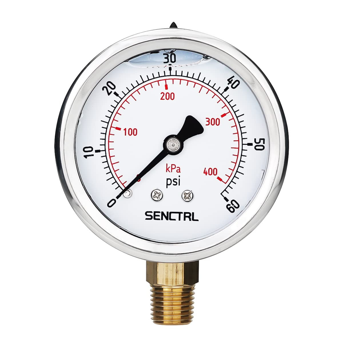 60 Psi Glycerin Liquid Filled Low Pressure Gauge, 2.5" Dial Size, 1/4" NPT Lower