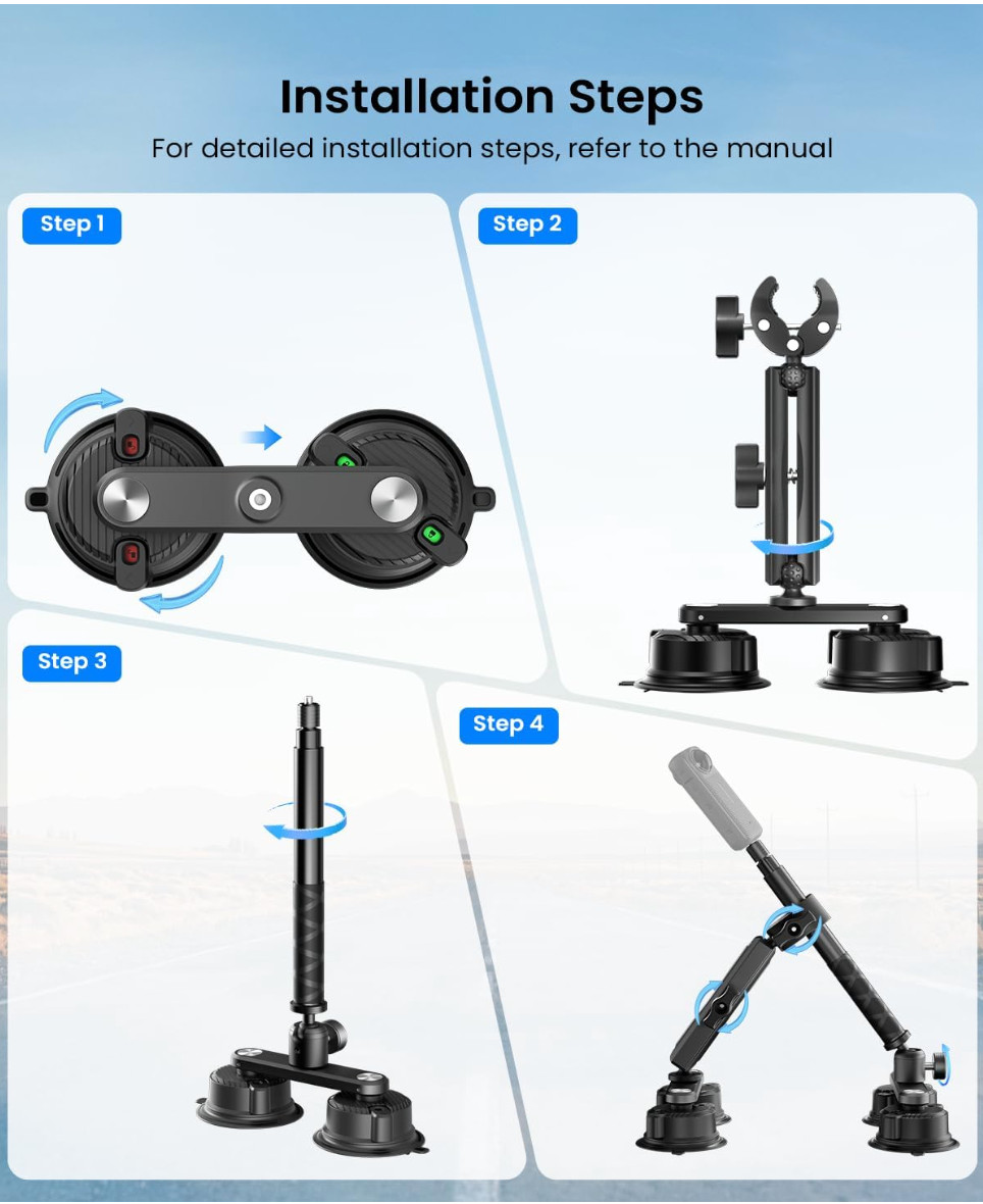 Maectech Four Suction Cup Car Mount Camera Rig Stabilizer New Open Box
