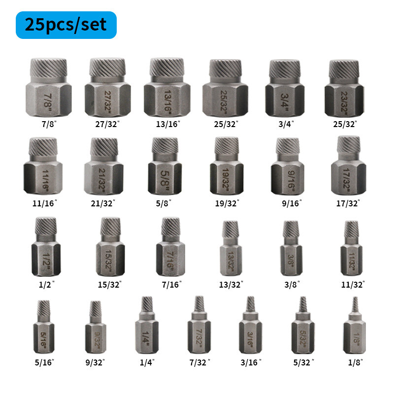 Multi-Spline Screw Extractor Set Hex Head Bit Socket Wrench Bolt Remover 25Pcs