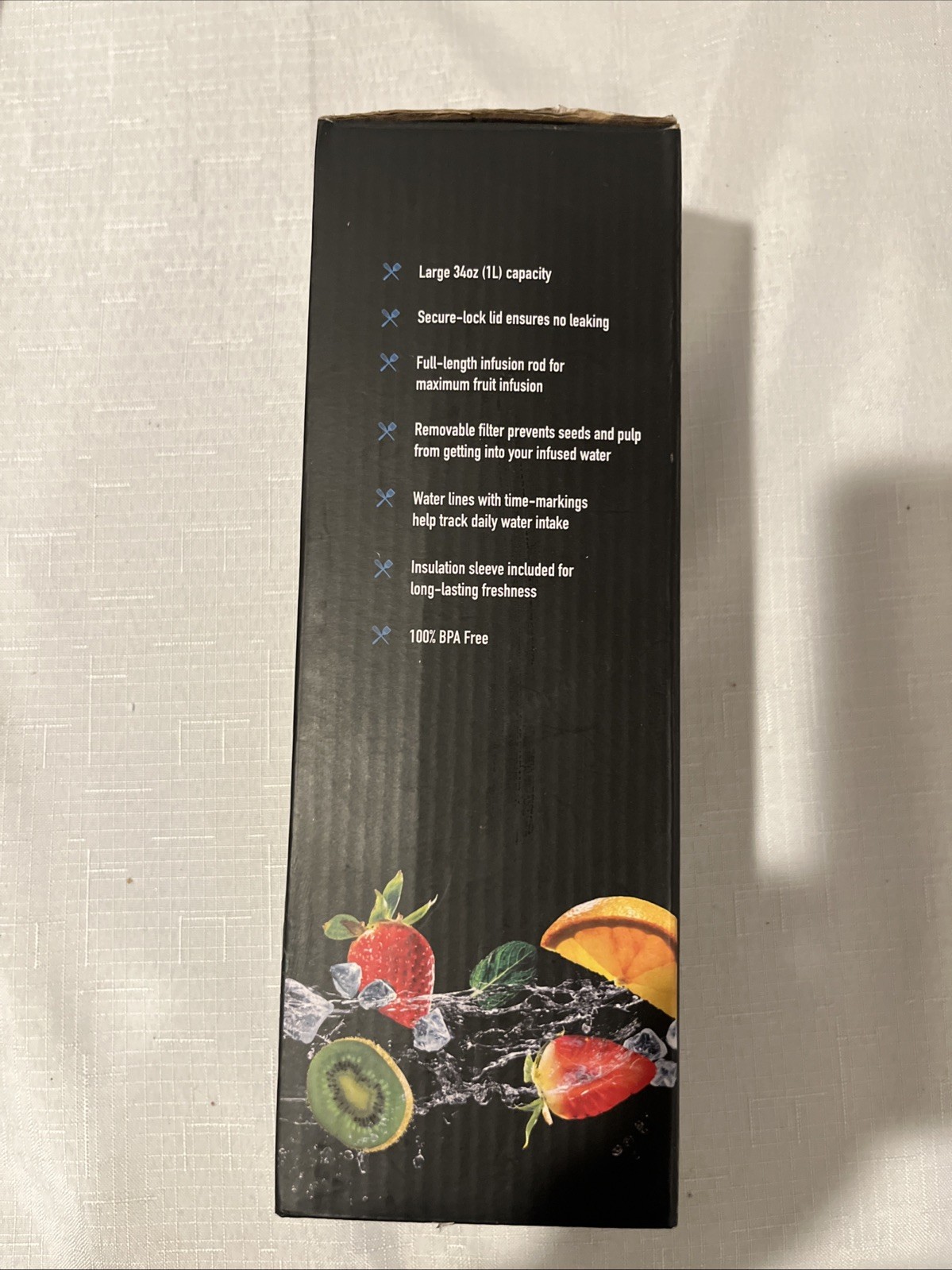 Zulay Kitchen Fruit Infusion Water Bottle Black New In Box