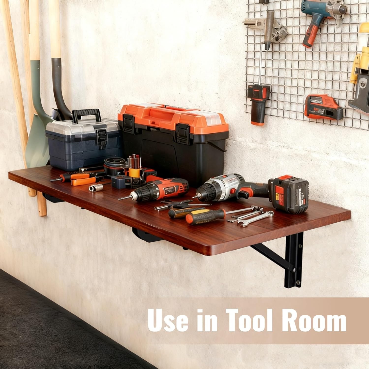 Wall Mounted Folding Workbench 31.5" Heavy Duty Garage Workbench 100 LBS