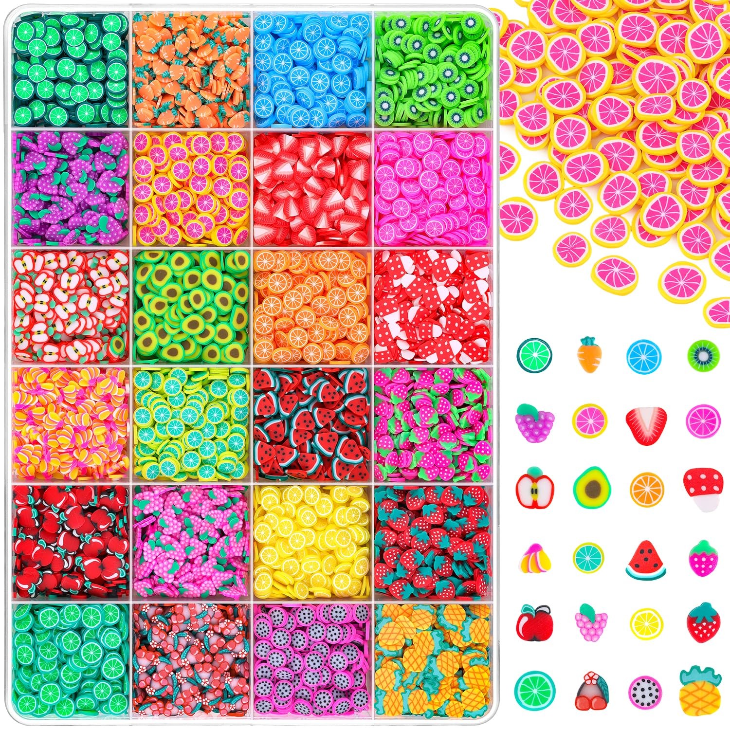 24-Grid Fruit Slice Polymer Clay Slime Add Ins for Nail Art Fimo, Fake Sprink...