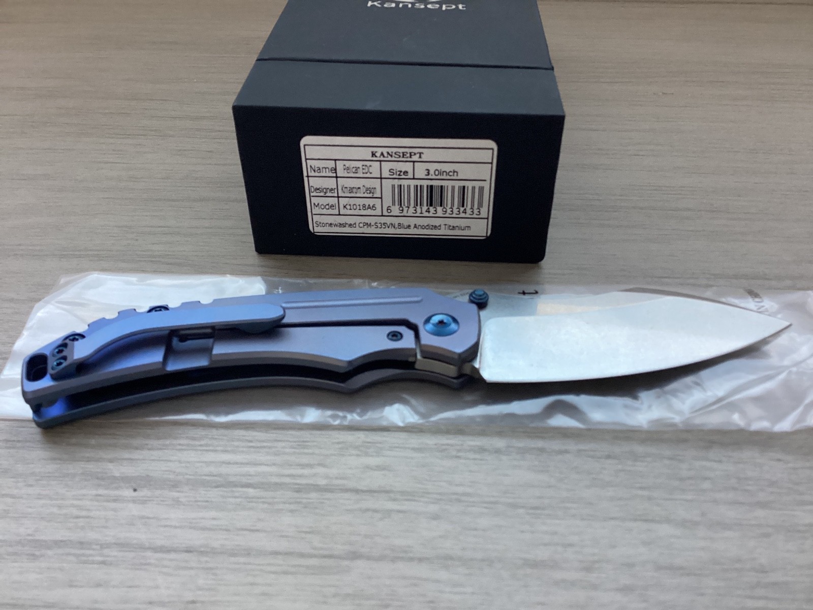 Kansept Pelican EDC Framelock S35VN Blue Anodized Titanium K10186A