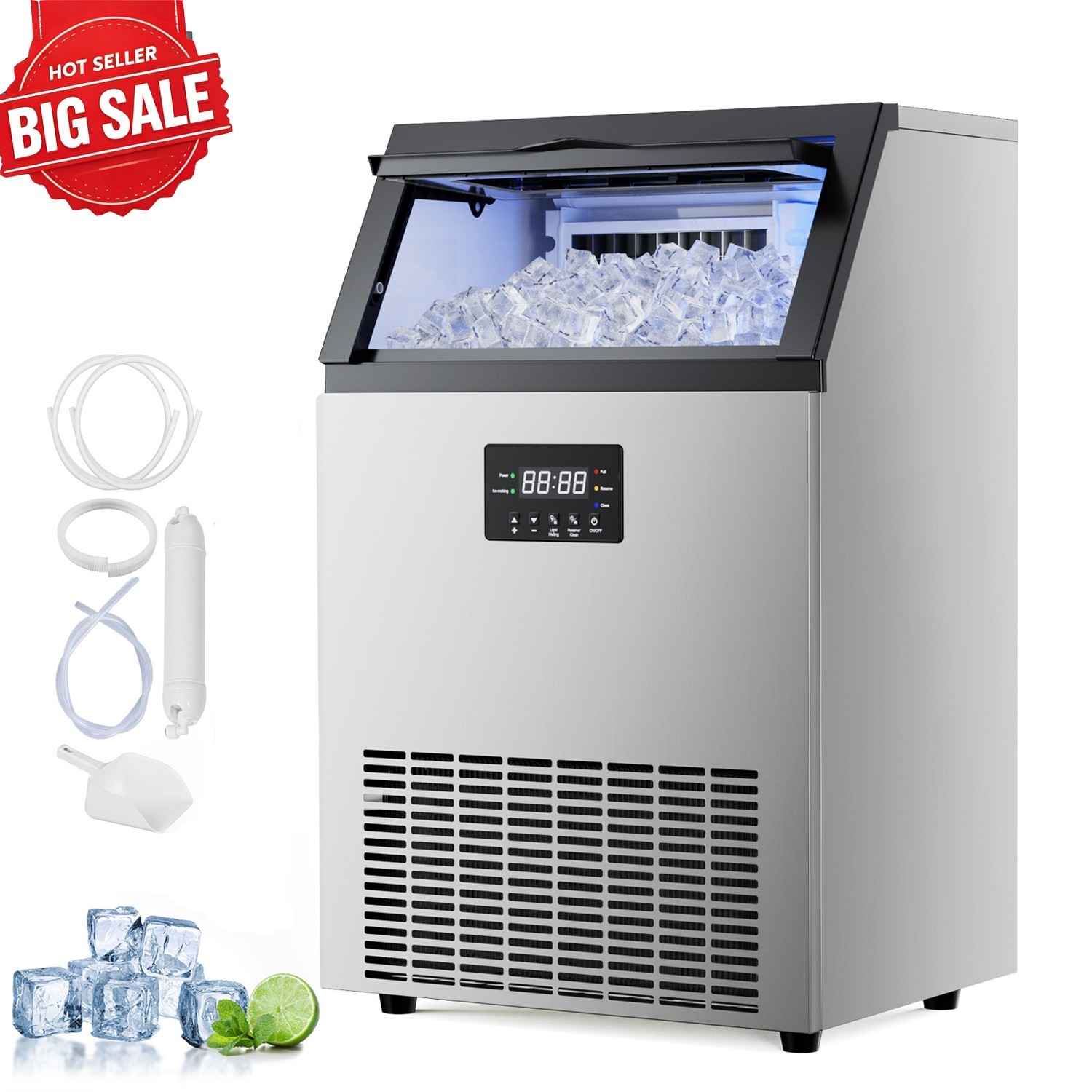 Commercial Ice Maker 150lbs/24H Freestanding Ice Cube Machine with 45 Ice Cubes