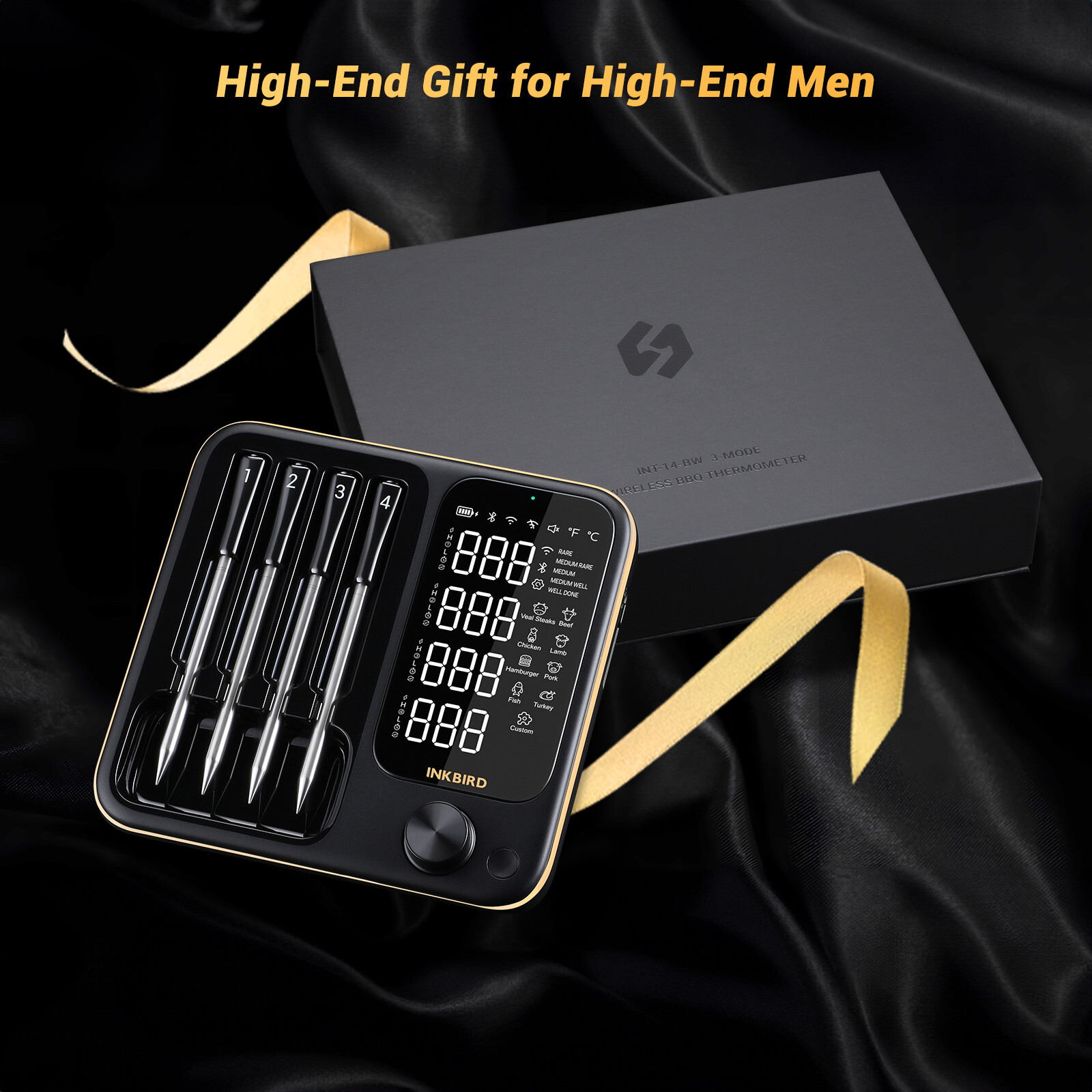 4-Probe Wireless Meat Thermometer Three-Mode WiFi Bluetooth Pre-alarm/Timer BBQ