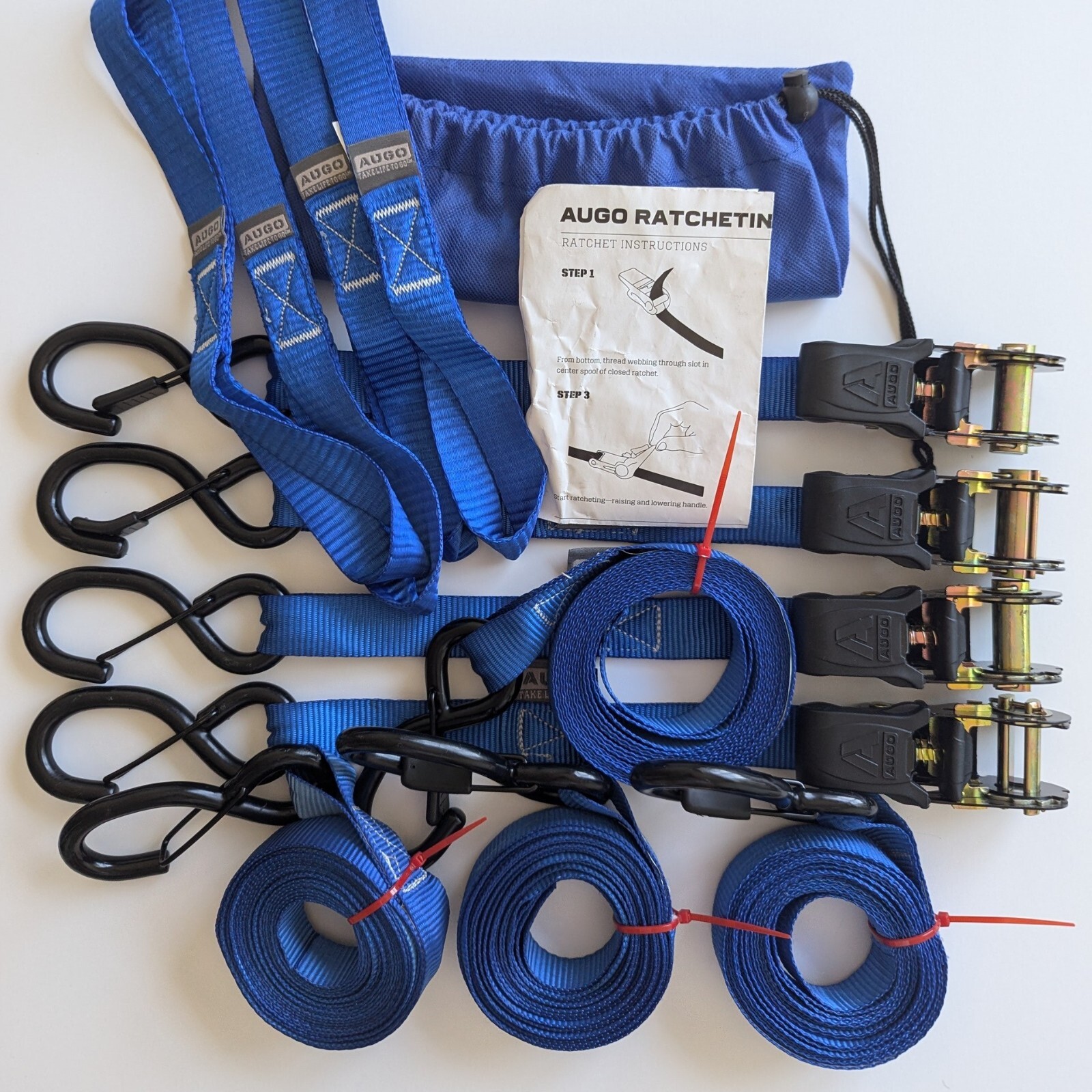 4 Ratchet Straps 15ft 2200lb Break Strength Cargo Tie Down w/ S-Hooks Soft Loops