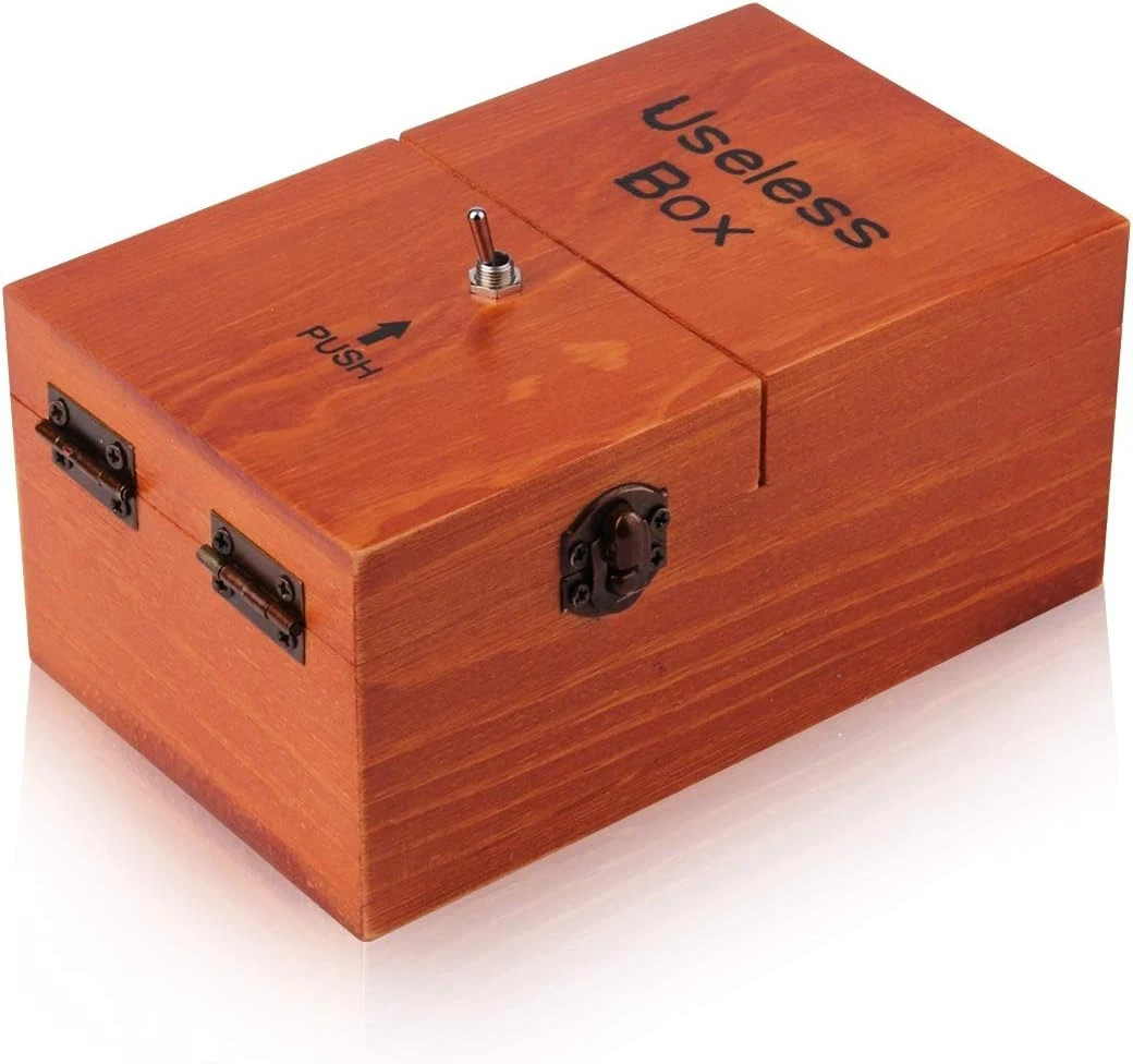 Useless Box Leave Me Alone Machine Fully Assembled In Real Wood Brown Gift New