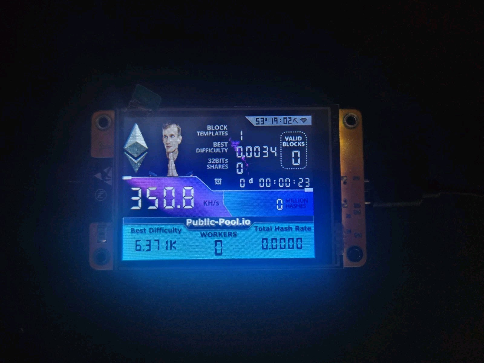 Nerdminer V2 350KH/s ☆Vitalik ETH Edition☆ Bitcoin Solo Nerd Miner (No Case)
